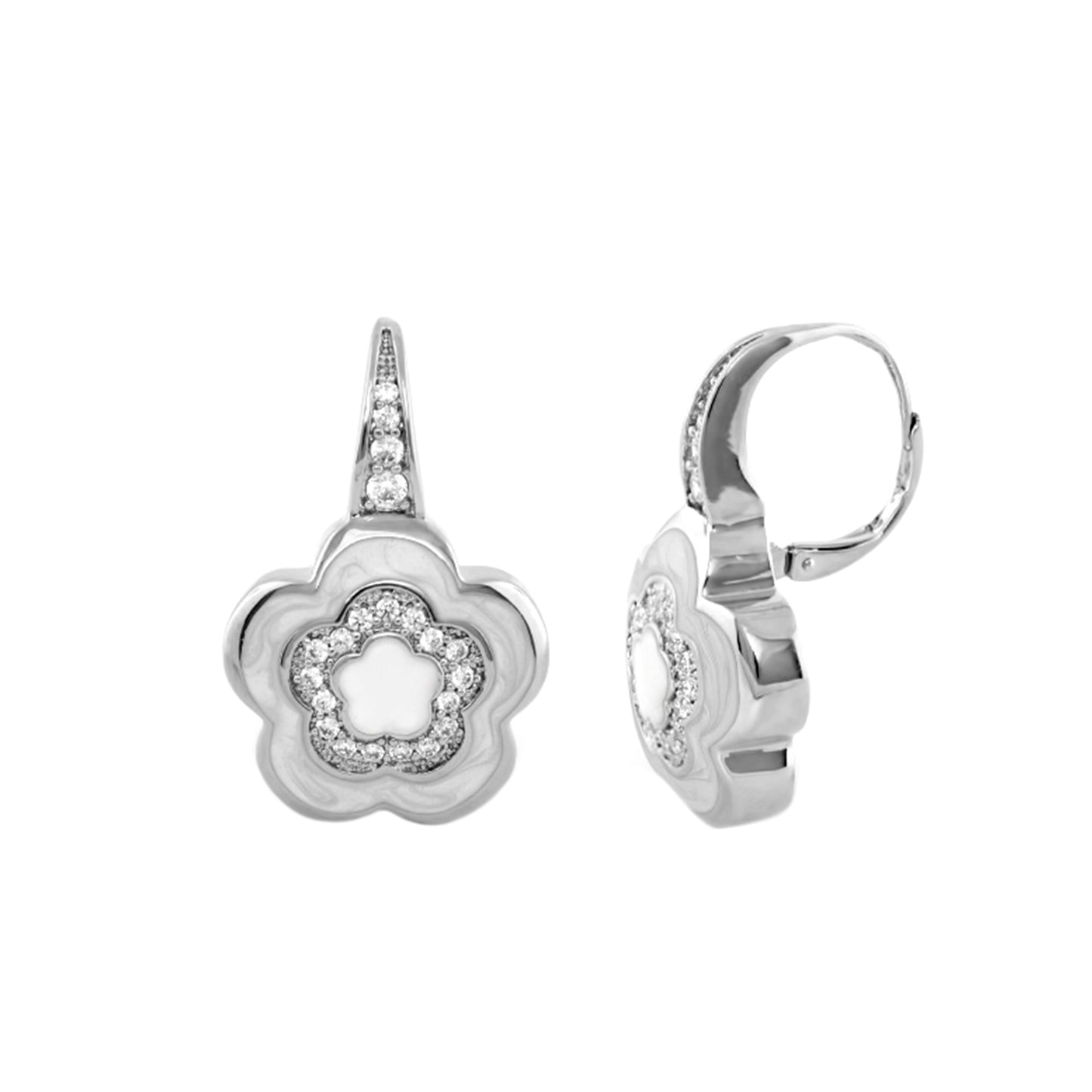 Bamboo Daisy Earrings by Lauren G Adams: silver flower pendant and diamond-hoop earrings set on Tampa Home & Garden Store