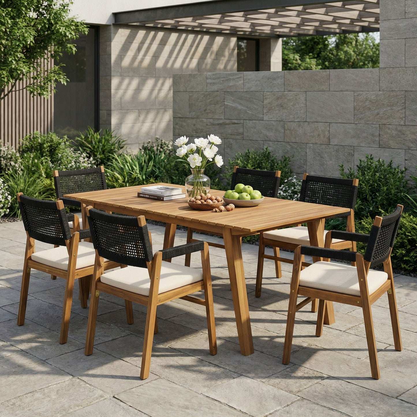 Outdoor 7 Piece Acacia Dining Set With Chairs