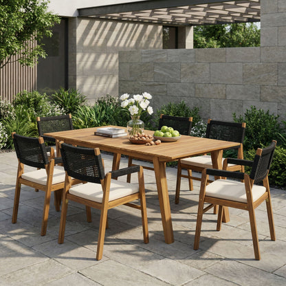 Outdoor 7 Piece Acacia Dining Set With Chairs