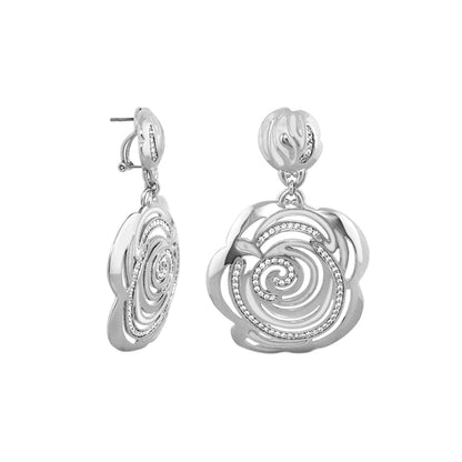 Rose Flower Earrings pair by Lauren G Adams, silver-tone with crystal petals, drop style on Tampa Home & Garden Store