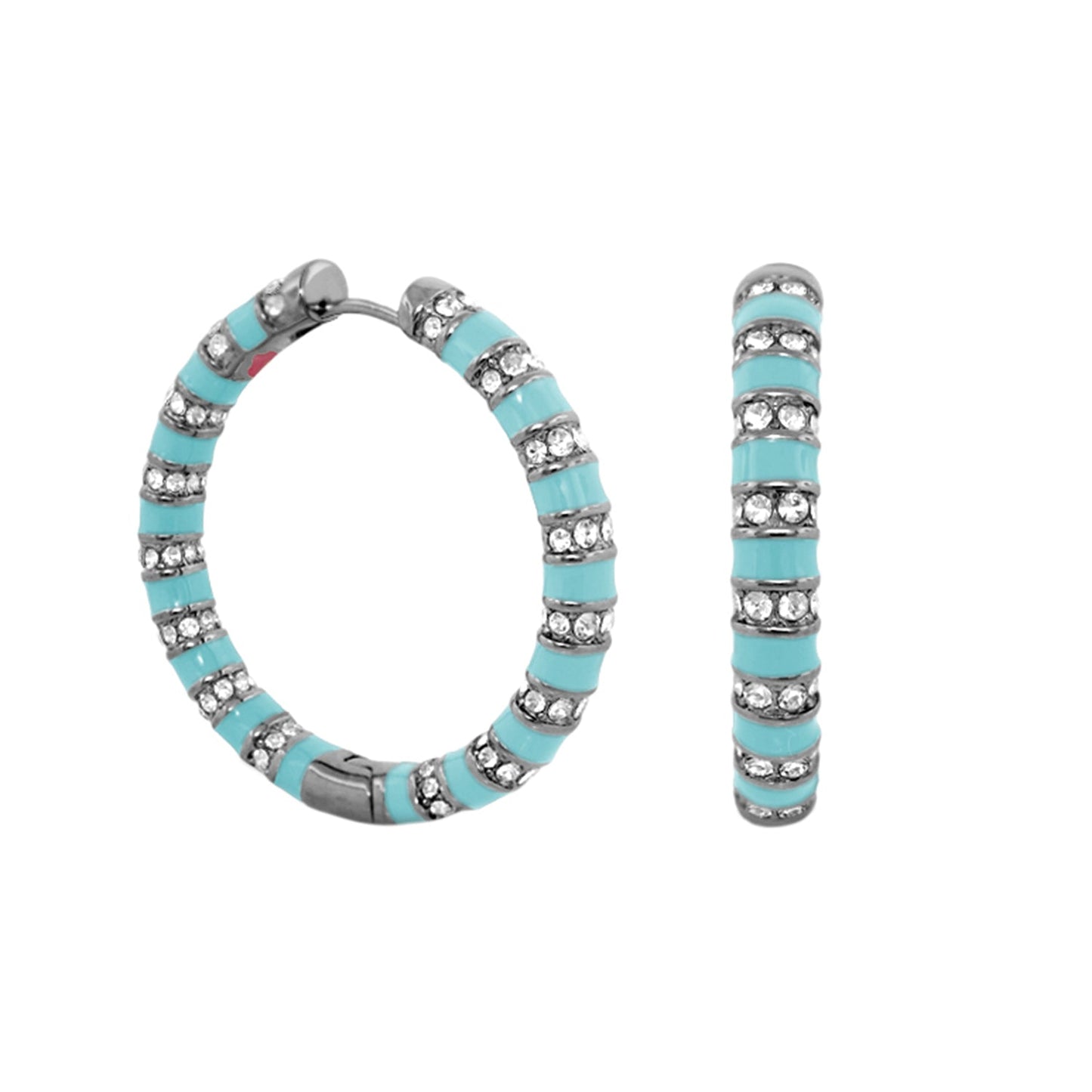 Stripe Tease Earrings turquoise enamel hoop pair with crystal bands by Lauren G Adams on Tampa Home & Garden Store