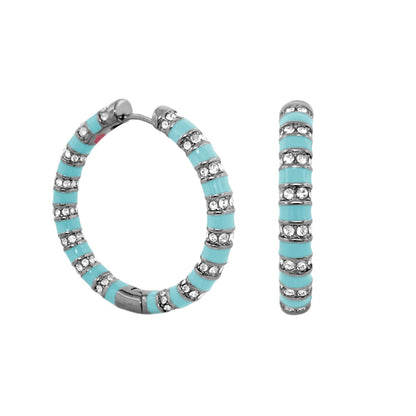 Stripe Tease Earrings turquoise enamel hoop pair with crystal bands by Lauren G Adams on Tampa Home & Garden Store