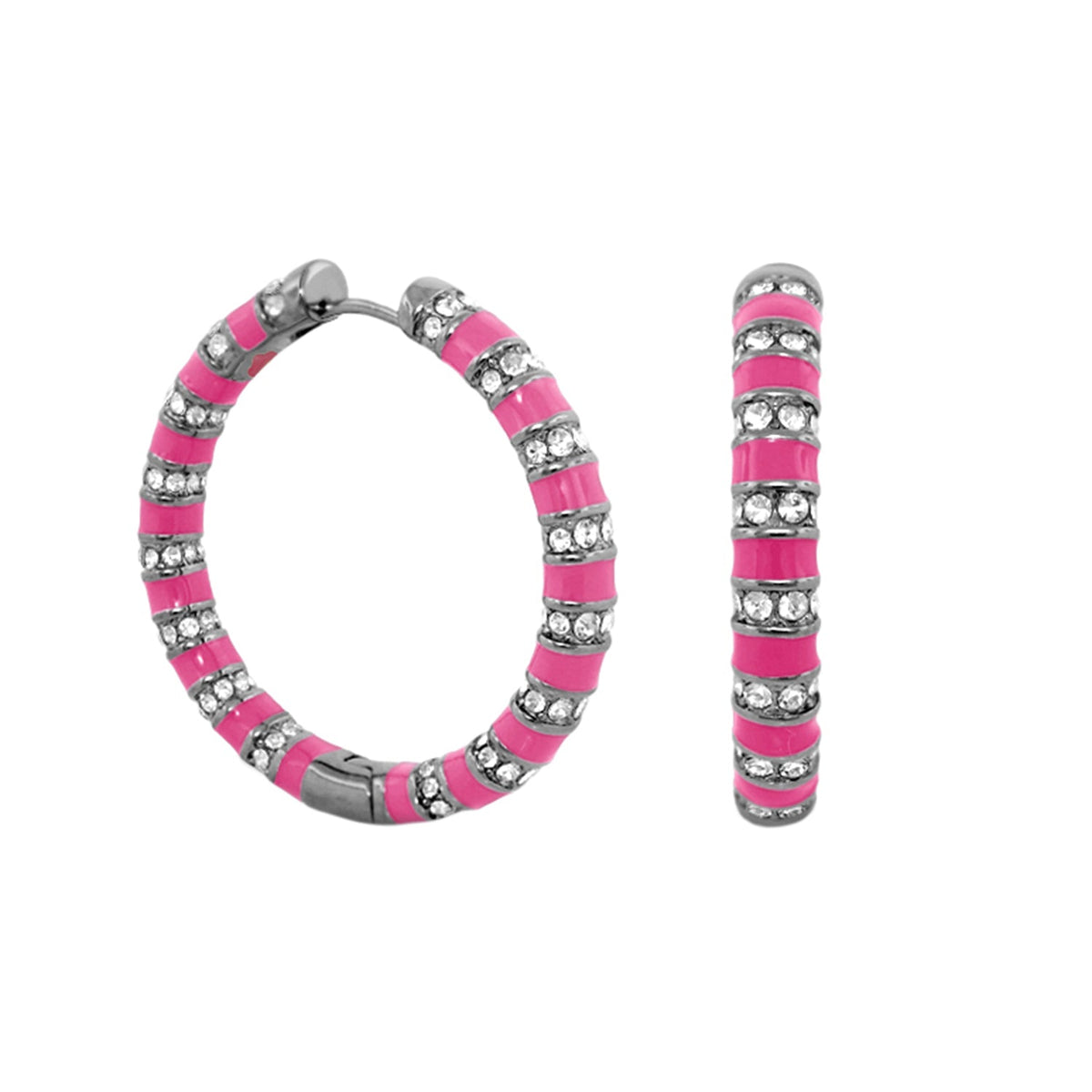 Stripe Tease Earrings pink and silver hoop earrings with crystal accents by Lauren G Adams on Tampa Home & Garden Store