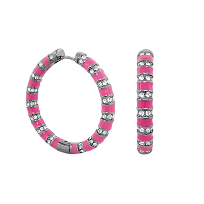 Stripe Tease Earrings pink and silver hoop earrings with crystal accents by Lauren G Adams on Tampa Home & Garden Store