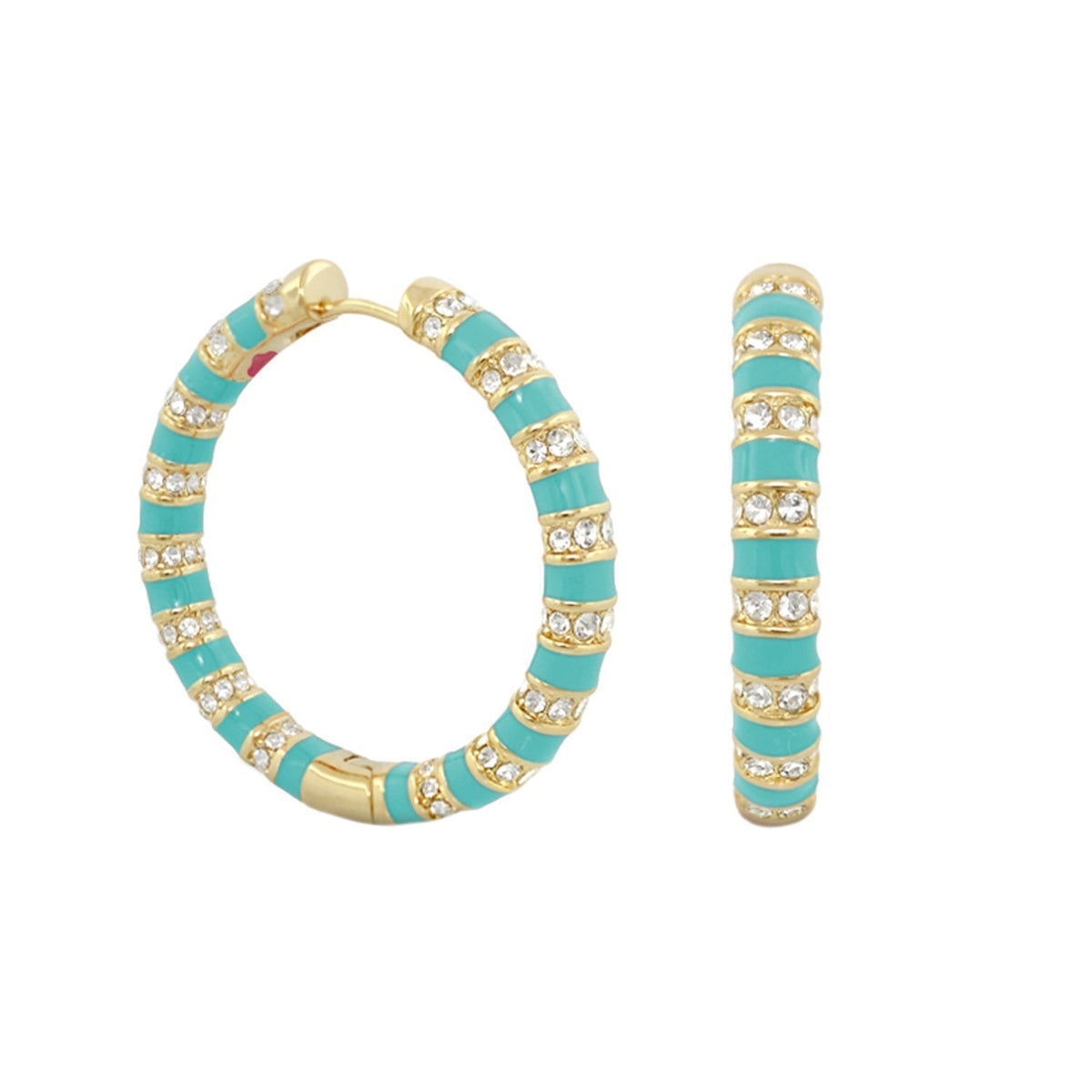 Stripe Tease Earrings 2-piece turquoise enamel hoops with crystal accents by Lauren G Adams on Tampa Home & Garden Store