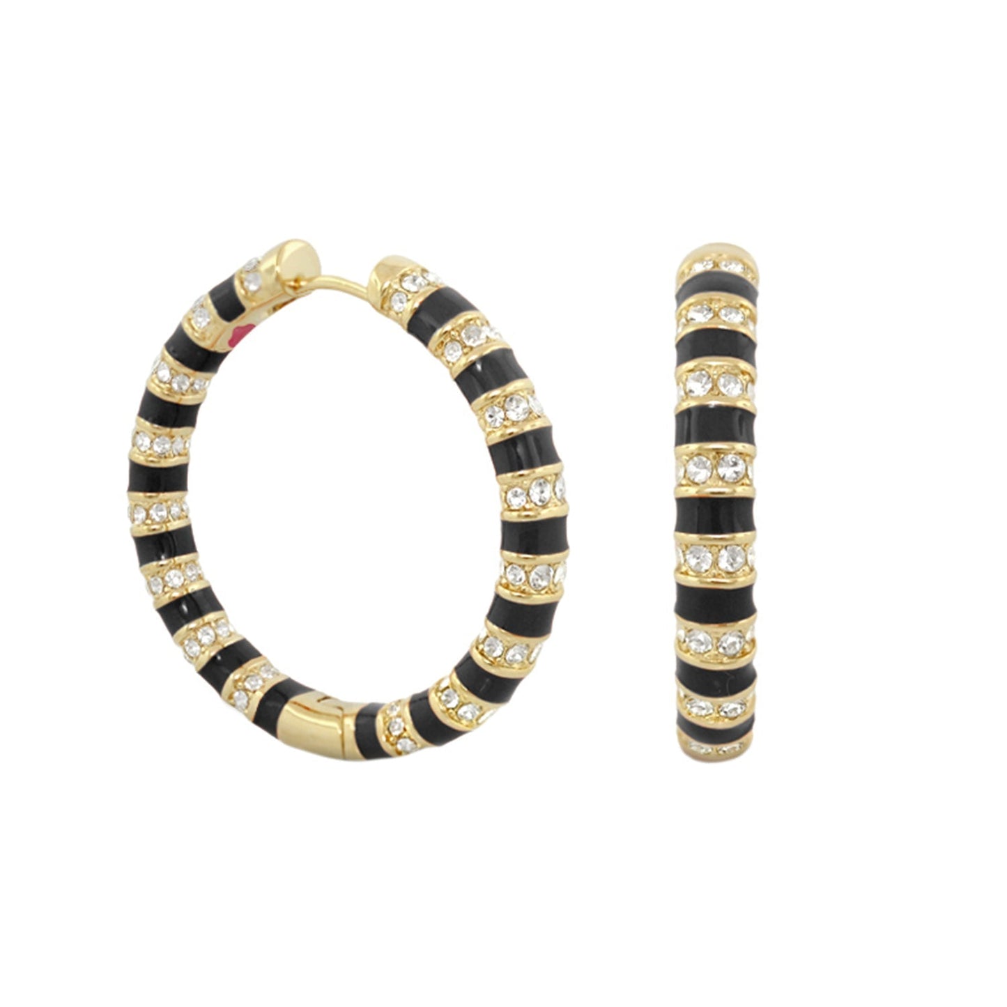 Stripe Tease Earrings by Lauren G Adams: black enamel hoops with gold pavé bands set of 2 on Tampa Home & Garden Store