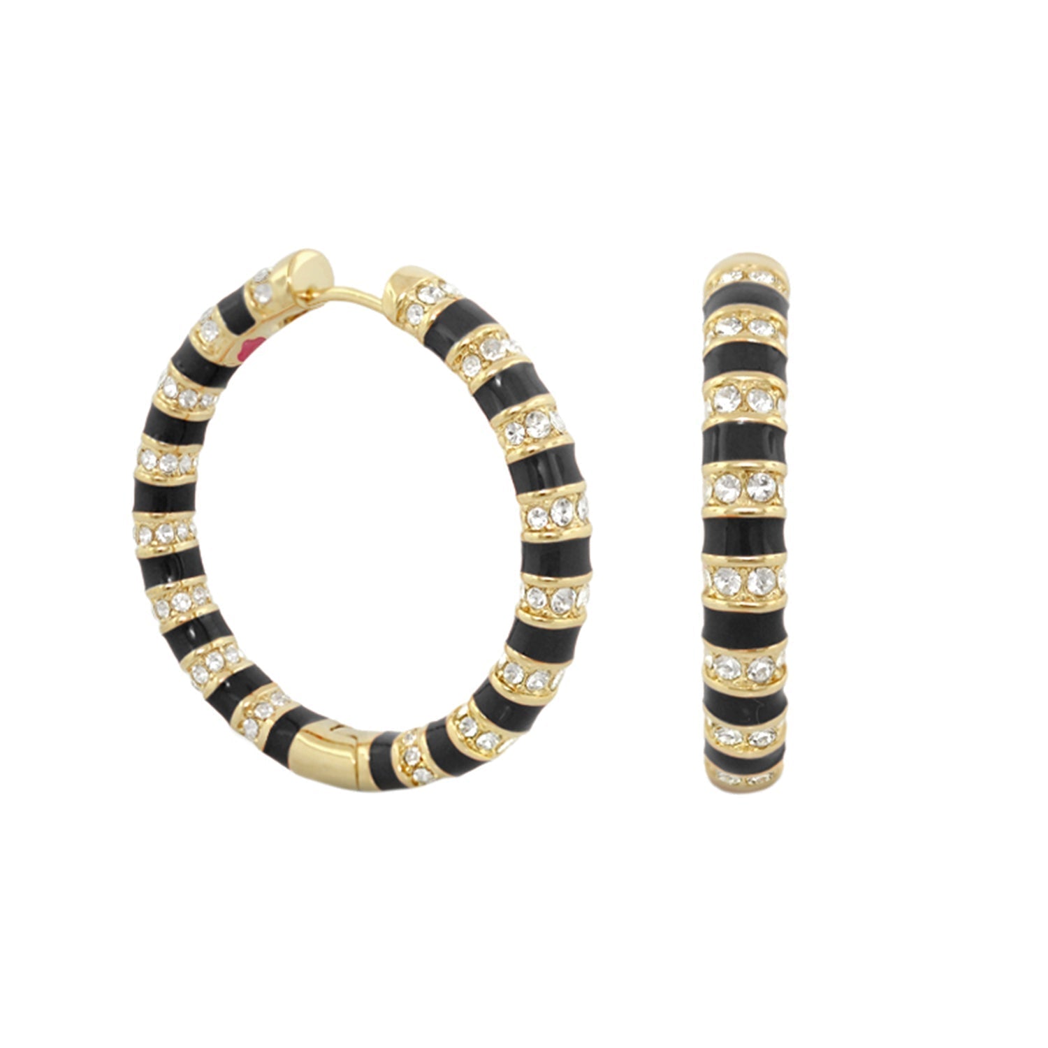 Stripe Tease Earrings by Lauren G Adams: black enamel hoops with gold pavé bands set of 2 on Tampa Home & Garden Store