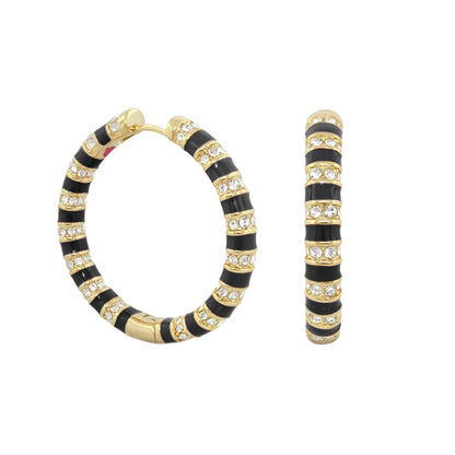 Stripe Tease Earrings by Lauren G Adams: black enamel hoops with gold pavé bands set of 2 on Tampa Home & Garden Store