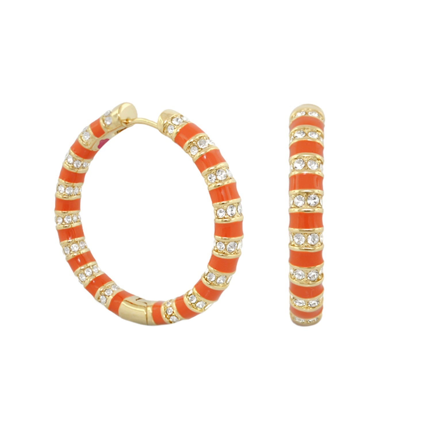 Stripe Tease earrings orange enamel with gold-tone bands and crystal accents by Lauren G Adams on Tampa Home & Garden Store