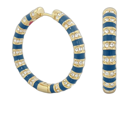 Stripe Tease Earrings pair in blue enamel with pave crystals, Lauren G Adams on Tampa Home & Garden Store