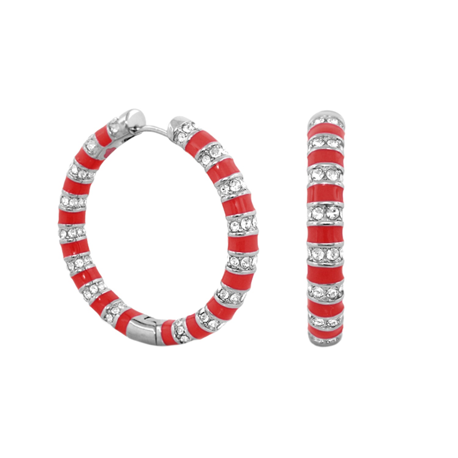 Stripe Tease Earrings by Lauren G Adams: red enamel and crystal hoop pair, 2pc set on Tampa Home & Garden Store