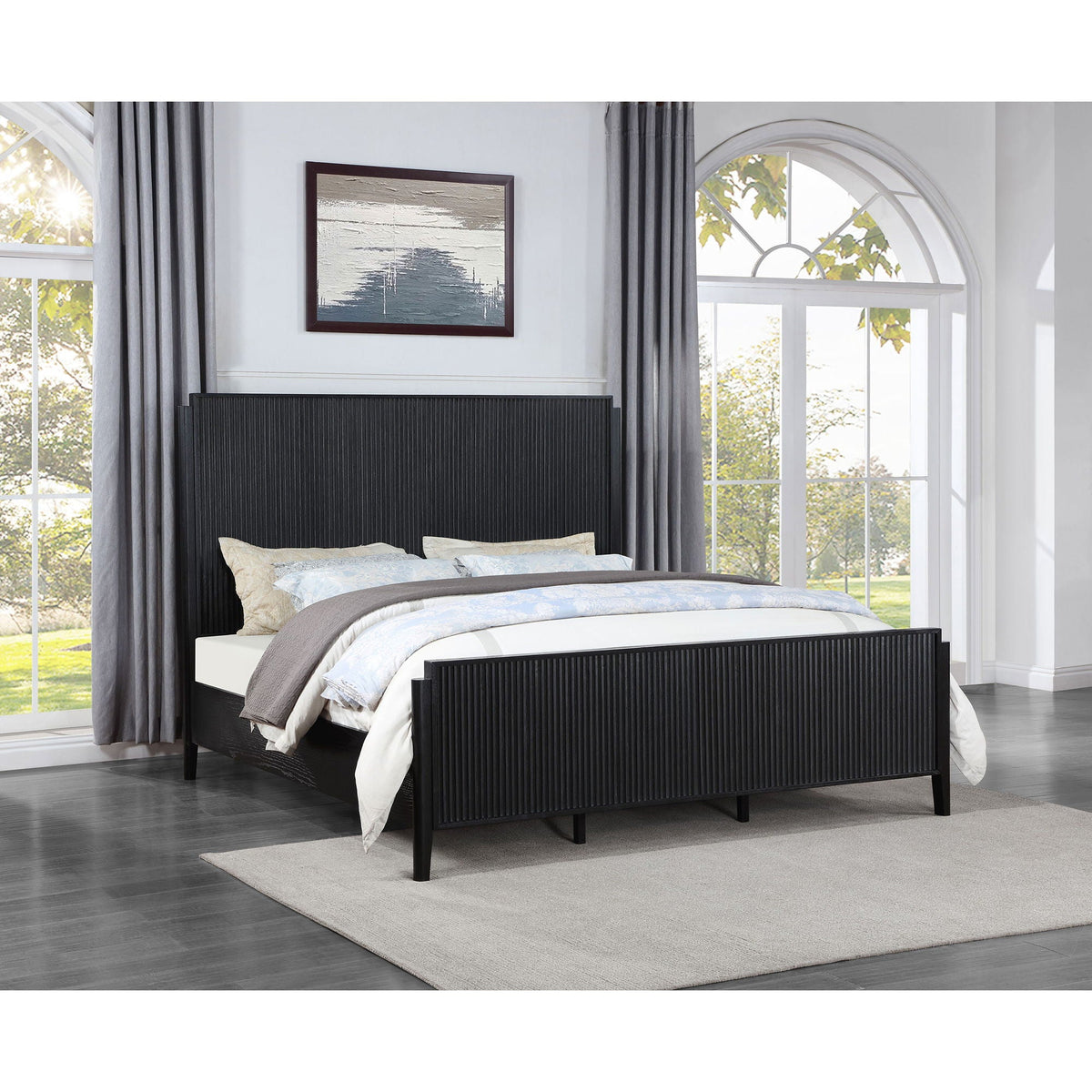 Ennis Eastern King Bed by HouseOfZazla, black panel bed with headboard and footboard on Tampa Home & Garden Store