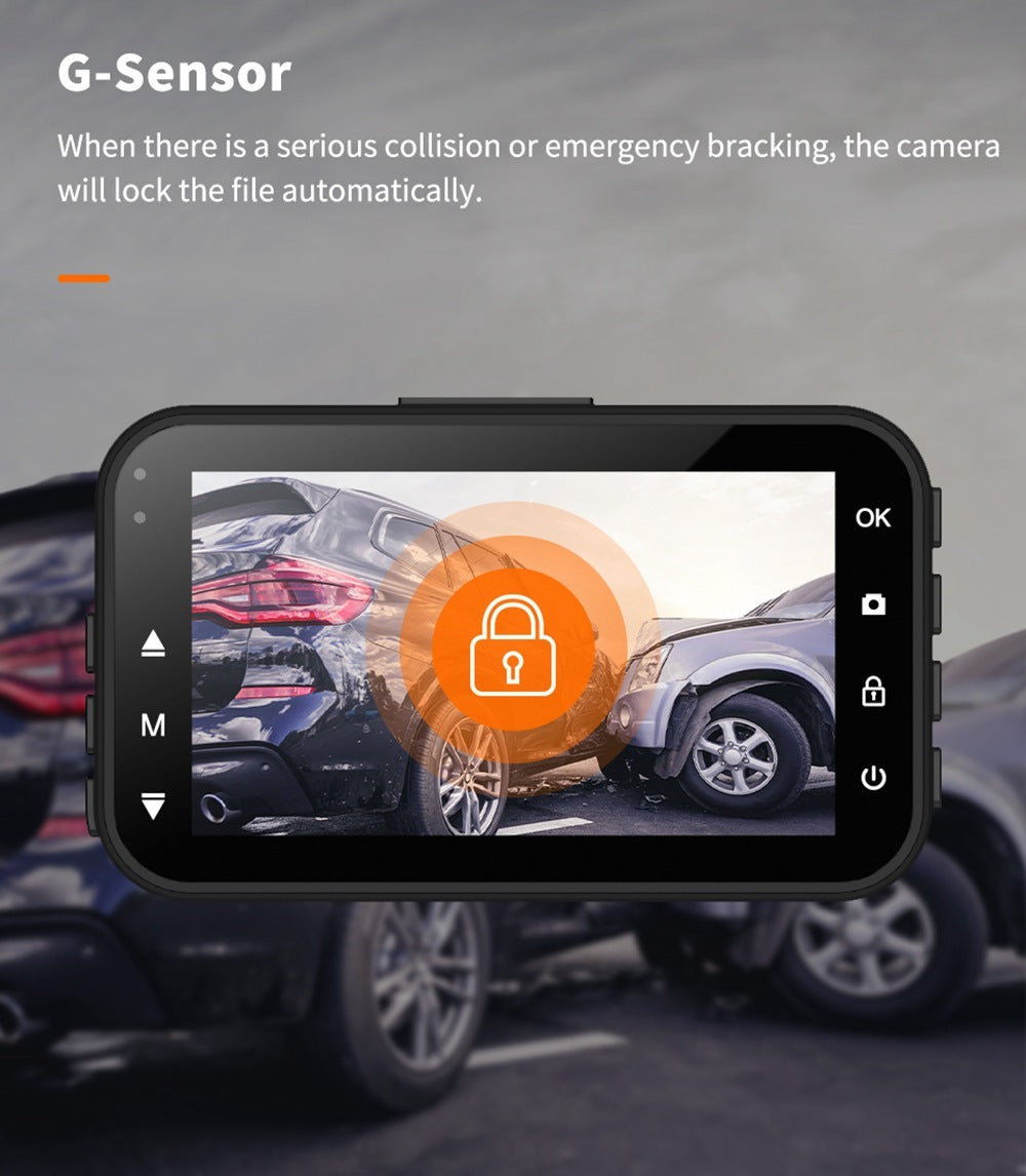 Dash cam front and rear car camera, dual 1080P FHD, black touchscreen unit with side controls on Tampa Home & Garden Store
