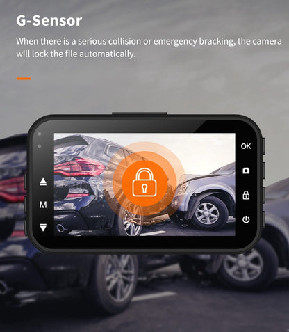 Dash cam front and rear car camera, dual 1080P FHD, black touchscreen unit with side controls on Tampa Home & Garden Store