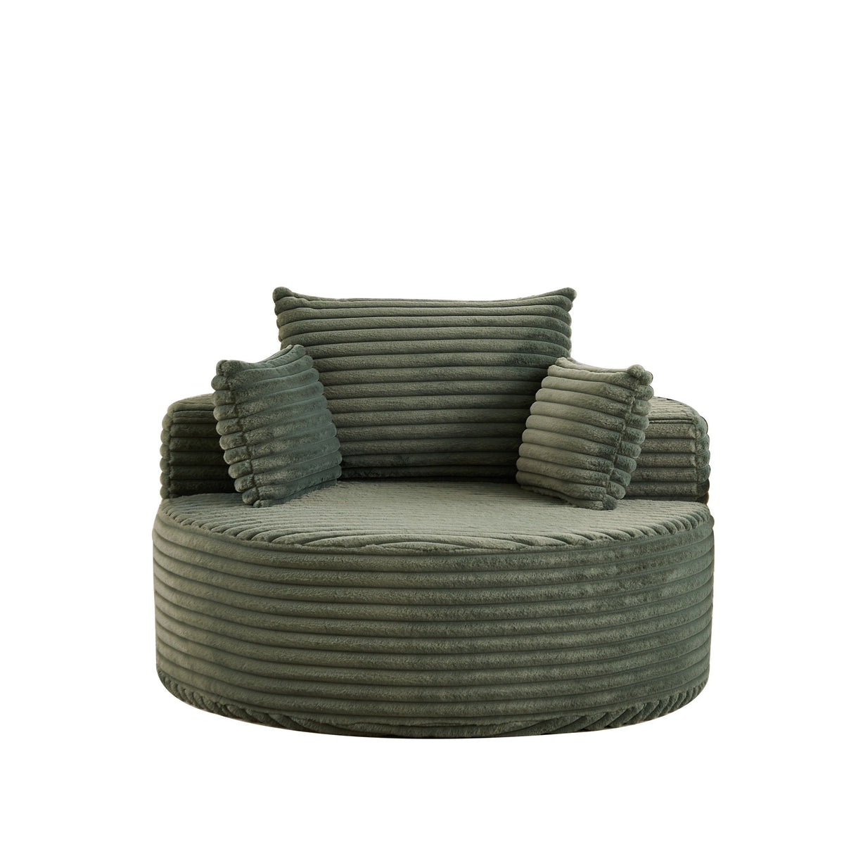Modern single sofa with backrest pillow in olive green corded cushions stacked on Tampa Home & Garden Store