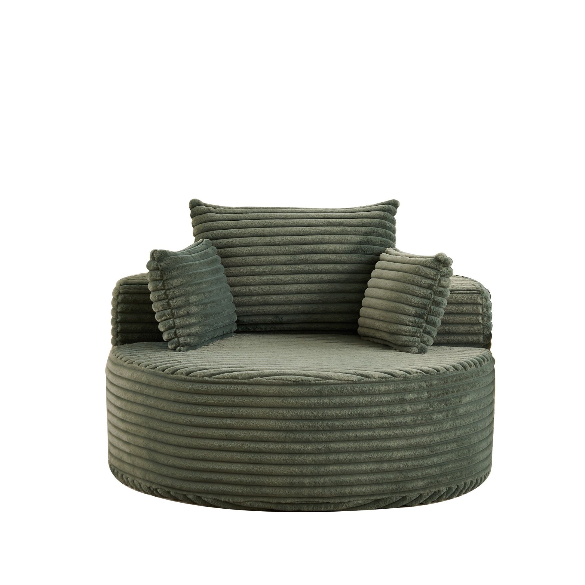 Modern single sofa with backrest pillow in olive green corded cushions stacked on Tampa Home & Garden Store