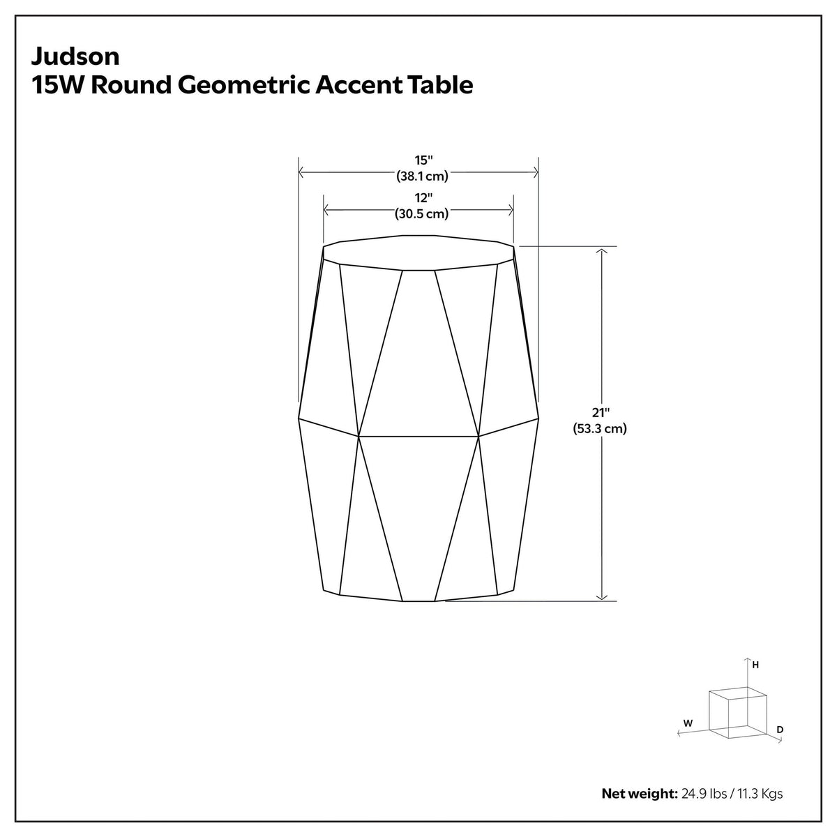 Judson 15W Round Geometric Table blueprint with round top and faceted base by HouseOfZazla on Tampa Home & Garden Store