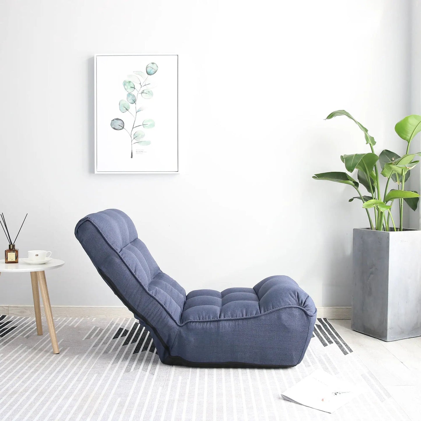 Reclining Japanese chair Lazy Sofa by Unique Piece Furniture in blue, adjustable tatami lounge in bright room on Tampa Home & Garden Store