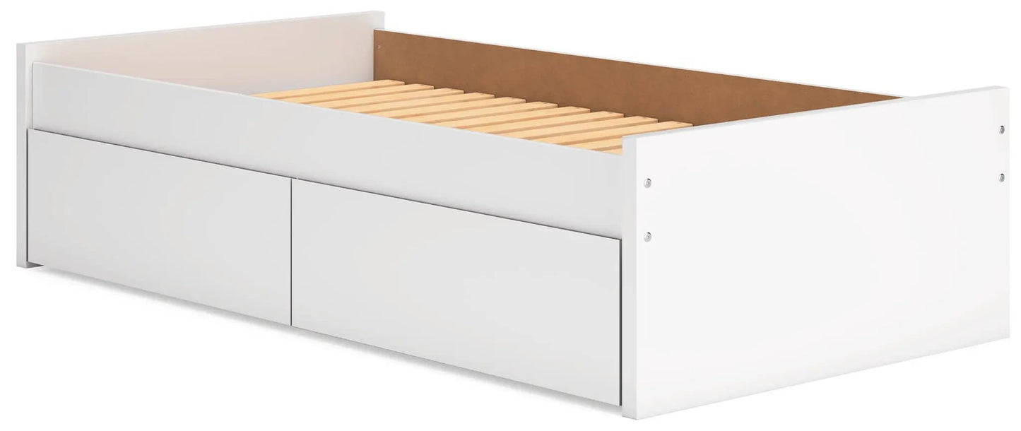 Onita platform storage bed in white with two front drawers and wooden slat base on Tampa Home & Garden Store