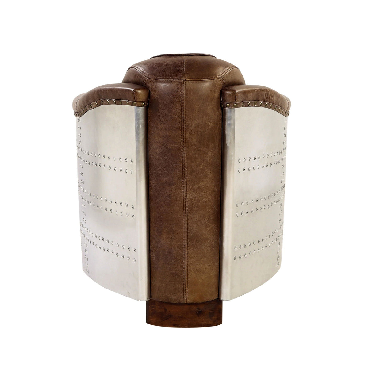 Grain leather arm chair with high back in brown, studded metal side panels, HouseOfZazla on Tampa Home & Garden Store