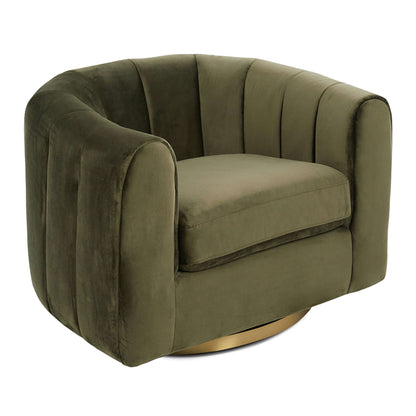 Cosey Green Velvet Swivel Chair with curved arms and brass base on Tampa Home & Garden Store