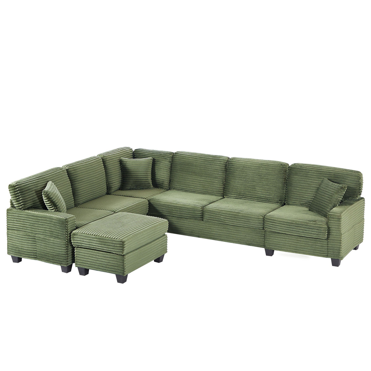 HouseOfZazla green U-shaped sectional sofa with movable ottoman and storage pockets 2-piece on Tampa Home & Garden Store