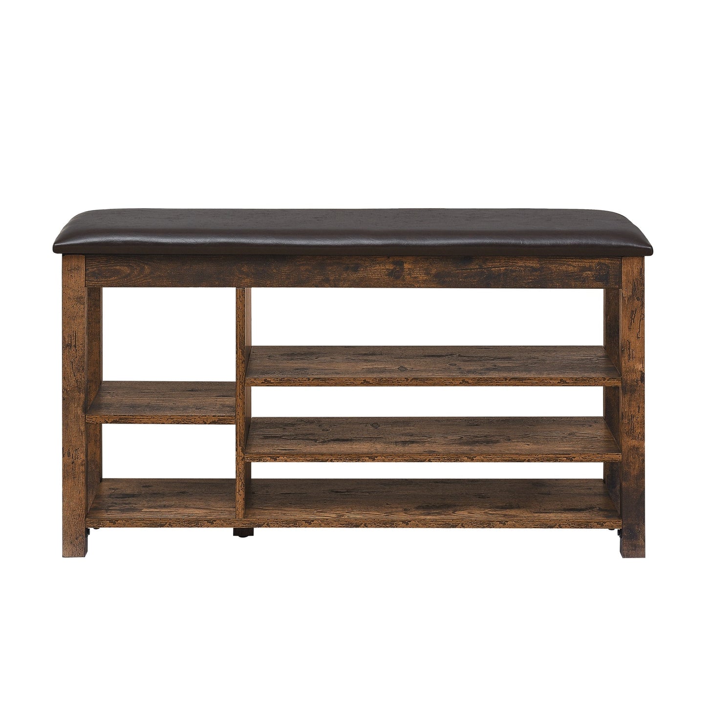 Height-Adjustable Shoe-Changing Bench by HouseOfZazla, dark brown leather cushion on wood frame on Tampa Home & Garden Store