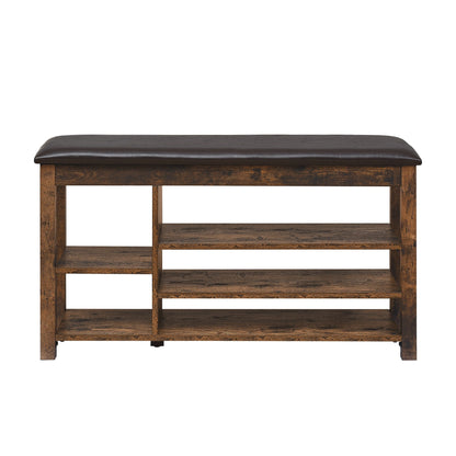 Height-Adjustable Shoe-Changing Bench by HouseOfZazla, dark brown leather cushion on wood frame on Tampa Home & Garden Store