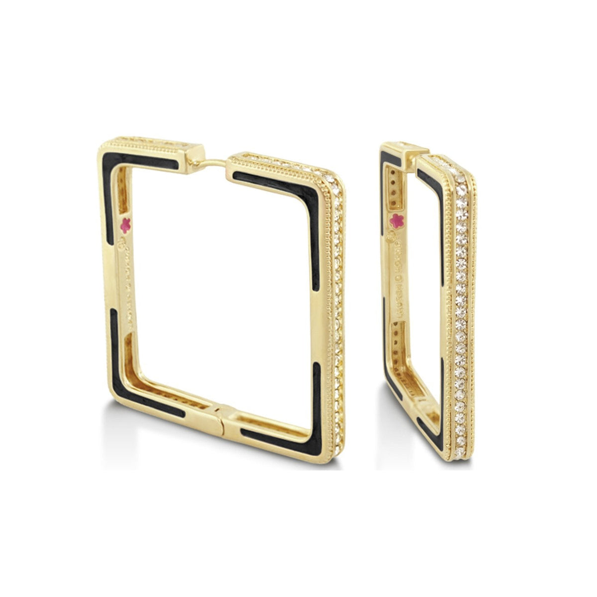 Sea Diamonds earrings gold square hoops with black enamel inlay and diamond pavé by Lauren G Adams on Tampa Home & Garden Store