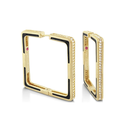 Sea Diamonds earrings gold square hoops with black enamel inlay and diamond pavé by Lauren G Adams on Tampa Home & Garden Store