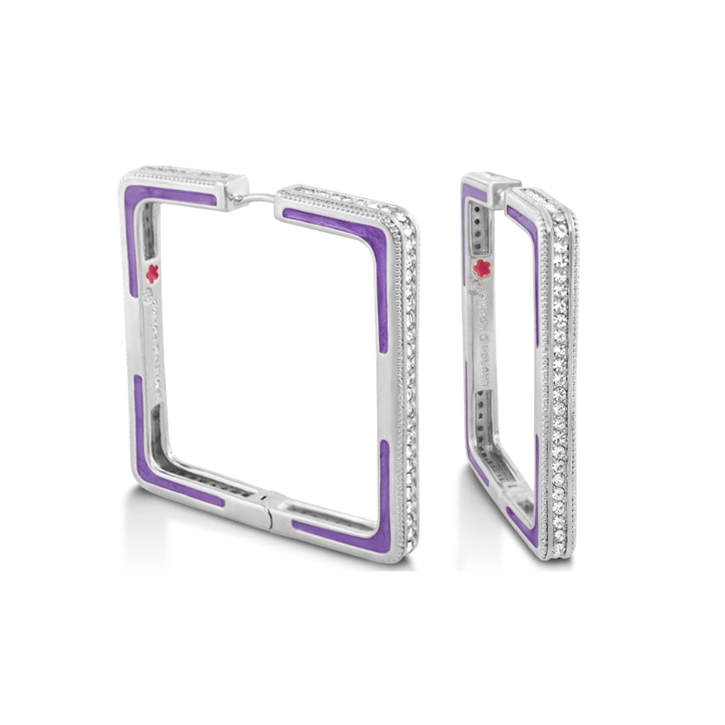 Sea Diamonds Earrings by Lauren G Adams, square hoop with purple enamel and pavé diamonds on Tampa Home & Garden Store