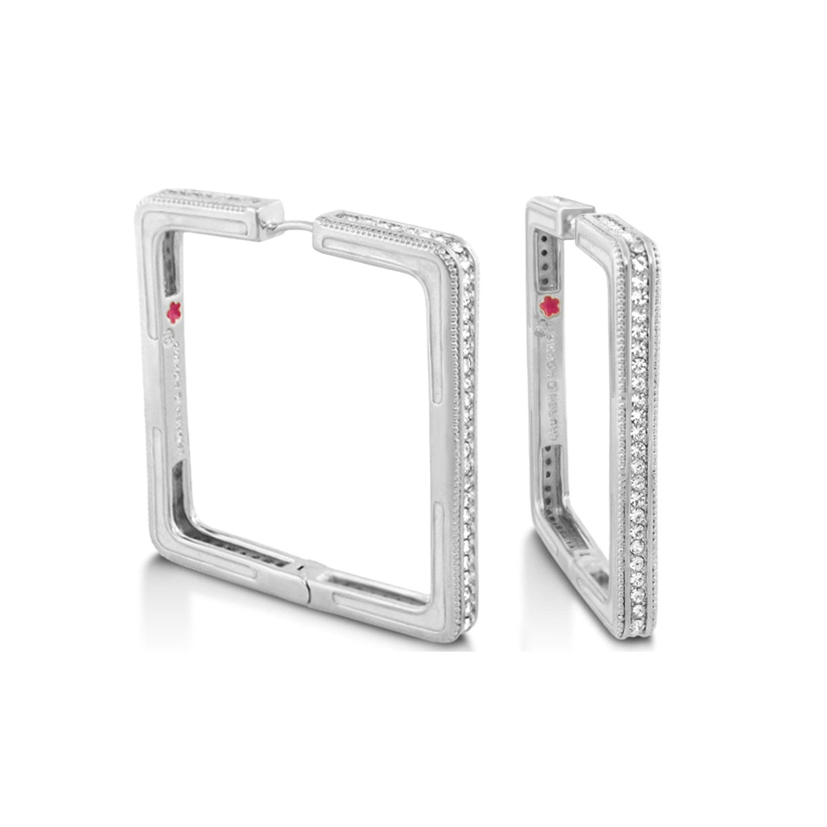 Sea Diamonds Earrings by Lauren G Adams, silver rectangular hoop pair with pavé diamonds on Tampa Home & Garden Store
