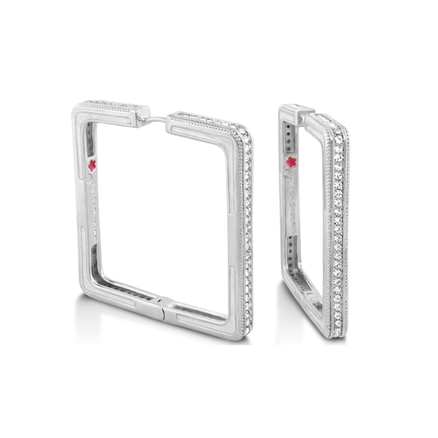 Sea Diamonds Earrings by Lauren G Adams, silver rectangular hoop pair with pavé diamonds on Tampa Home & Garden Store