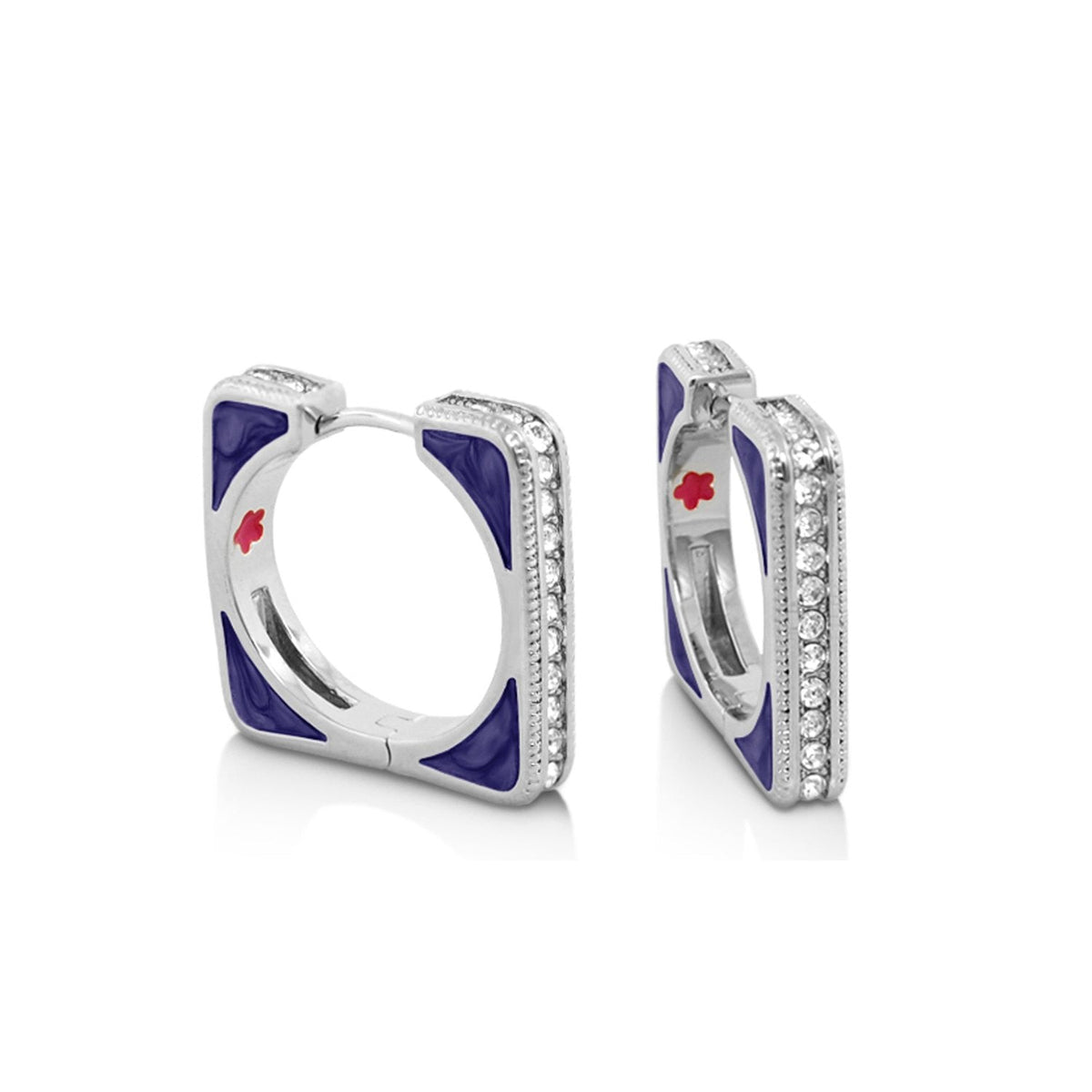 Sea Diamonds Earrings pair by Lauren G Adams, purple enamel square hoops with diamond pavé on Tampa Home & Garden Store