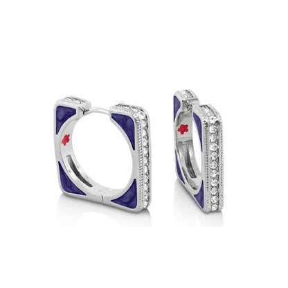 Sea Diamonds Earrings pair by Lauren G Adams, purple enamel square hoops with diamond pavé on Tampa Home & Garden Store