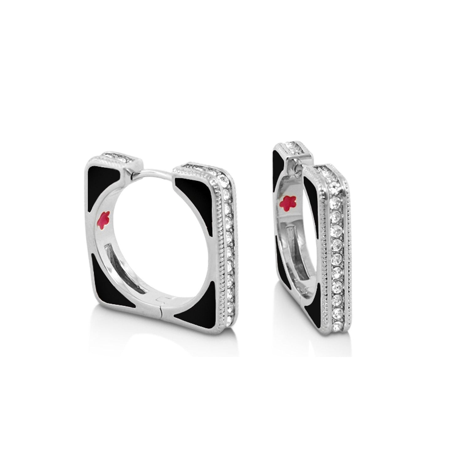 Sea Diamonds Earrings by Lauren G Adams, silver-tone square-hoop with black enamel and pavé diamonds on Tampa Home & Garden Store