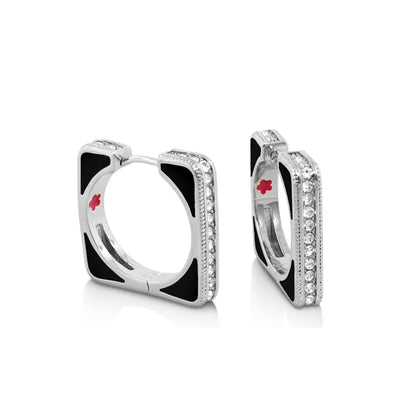 Sea Diamonds Earrings by Lauren G Adams, silver-tone square-hoop with black enamel and pavé diamonds on Tampa Home & Garden Store