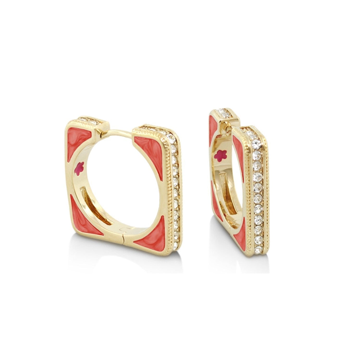 Sea Diamonds Earrings, Lauren G Adams, gold-tone hoops with red enamel and pavé edge, pair on Tampa Home & Garden Store