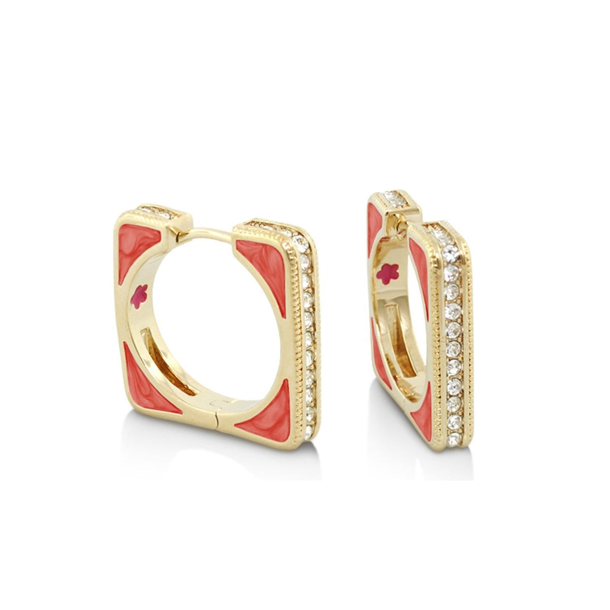 Sea Diamonds Earrings, Lauren G Adams, gold-tone hoops with red enamel and pavé edge, pair on Tampa Home & Garden Store