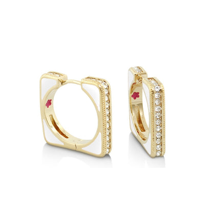 Sea Diamonds Earrings pair, gold-tone square-hoop with pavé diamonds, Lauren G Adams on Tampa Home & Garden Store