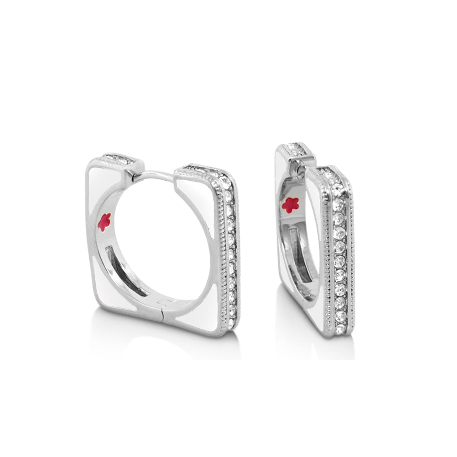 Sea Diamonds Earrings by Lauren G Adams, silver-tone square-hoop with pave diamonds, pair on Tampa Home & Garden Store