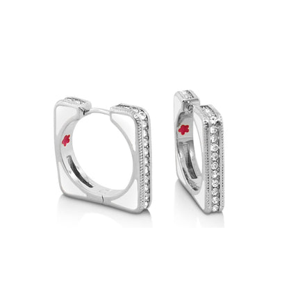 Sea Diamonds Earrings by Lauren G Adams, silver-tone square-hoop with pave diamonds, pair on Tampa Home & Garden Store
