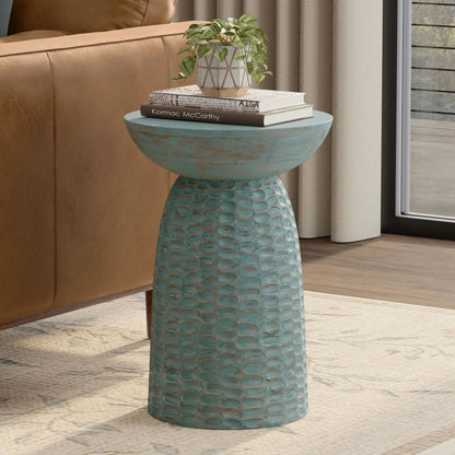 Boyd Accent Table turquoise finish round top with plant and two books by Unique Piece Furniture on Tampa Home & Garden Store