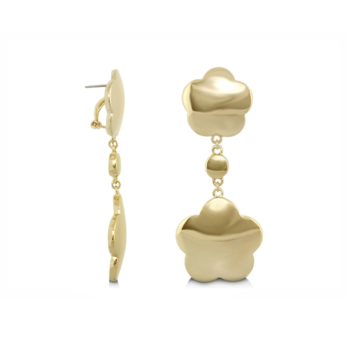 Shiny Daisy Earrings chandelier gold-tone with cascading flower discs by Lauren G Adams on Tampa Home & Garden Store