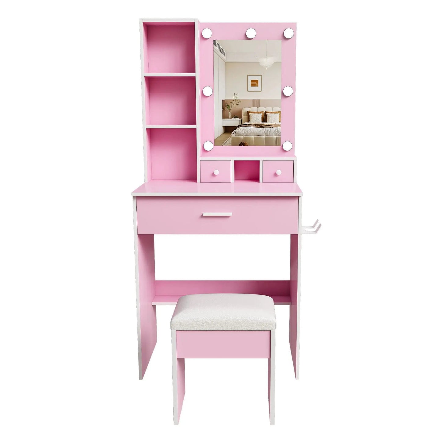 Vanity Table with Mirror and Hairdryer Holder