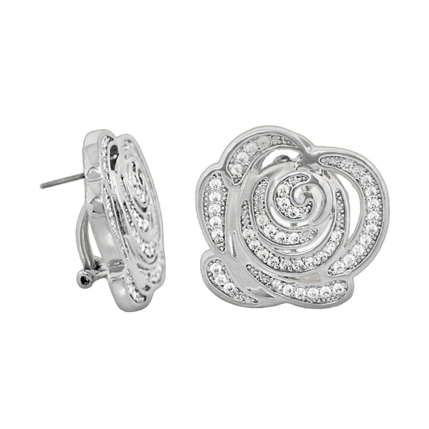 Rose Garden Earrings Pavé Rose Clip pair by Lauren G Adams, silver-tone pavé crystal clip-on on Tampa Home & Garden Store