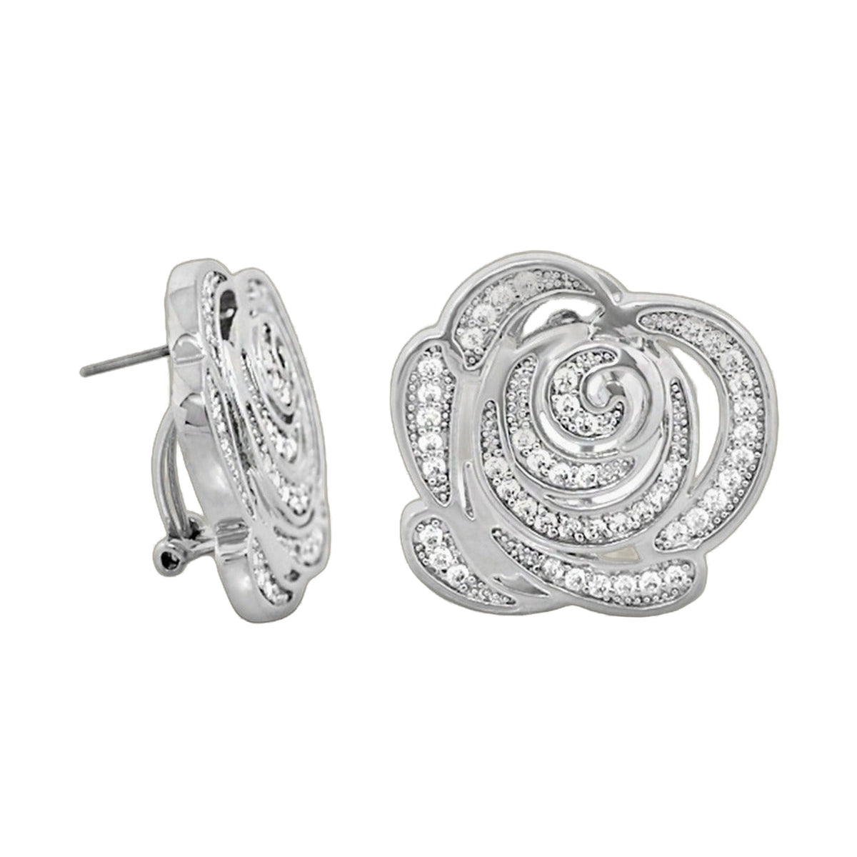 Rose Garden Earrings Pavé Rose Clip pair by Lauren G Adams, silver-tone pavé crystal clip-on on Tampa Home & Garden Store