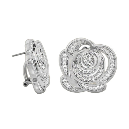 Rose Garden Earrings Pavé Rose Clip pair by Lauren G Adams, silver-tone pavé crystal clip-on on Tampa Home & Garden Store