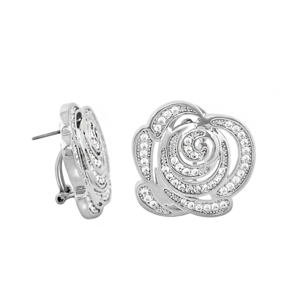 Rose Garden Earrings — Pavé Rose Clip, silver-tone with crystal pavé detail, Lauren G Adams on Tampa Home & Garden Store