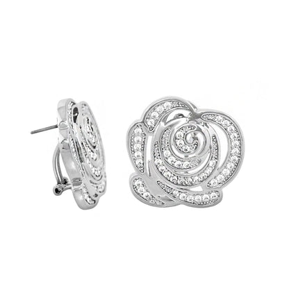 Rose Garden Earrings — Pavé Rose Clip, silver-tone with crystal pavé detail, Lauren G Adams on Tampa Home & Garden Store
